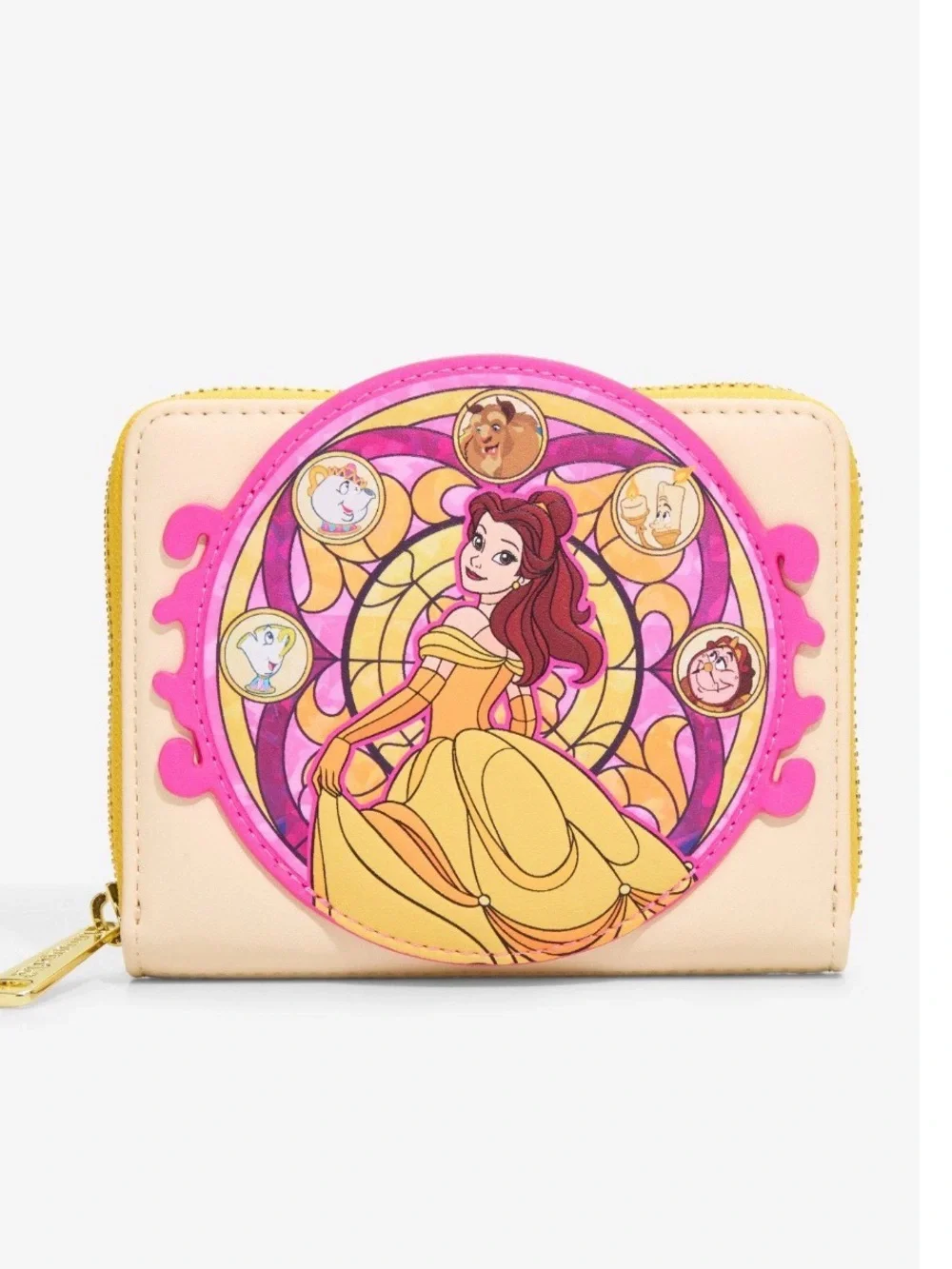 New Loungefly Disney Beauty and the Beast Belle Stained Glass Zip Wallet